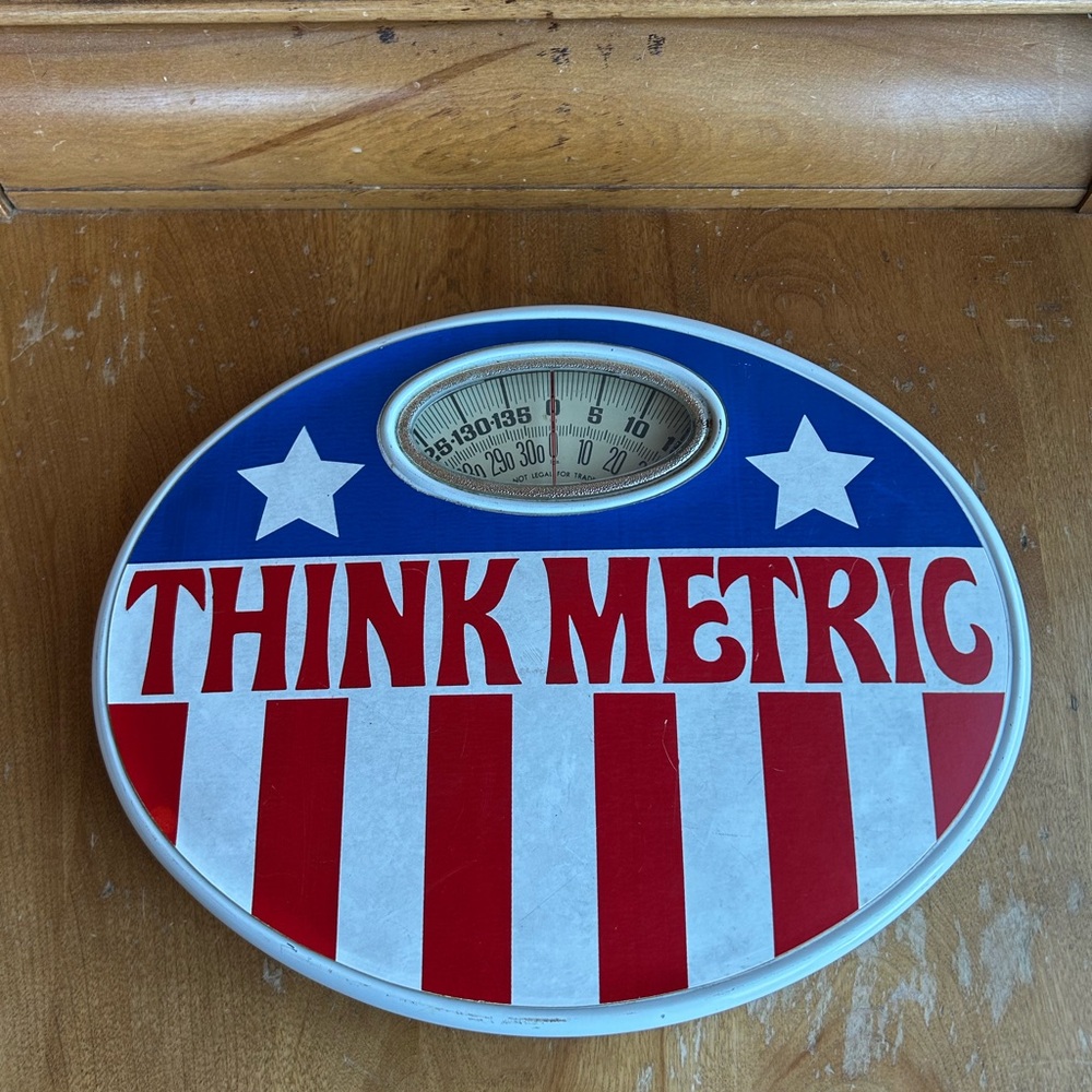 VNTG FUNNY SCALE THINK METRIC Patriotic Wall Decor with Stars and Stripes